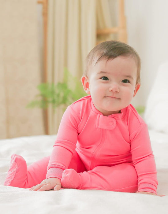 Bright Pink Long Sleeved Zippered Footie Romper