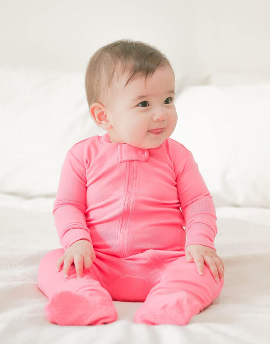Bright Pink Long Sleeved Zippered Footie Romper