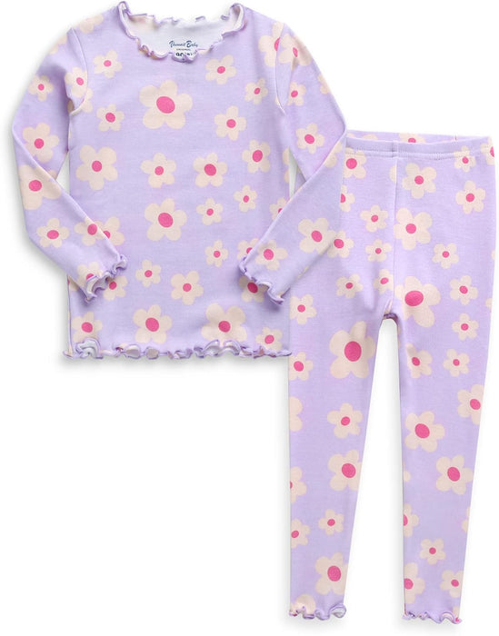 Blooming Purple Shirred Long Sleeve Pajamas