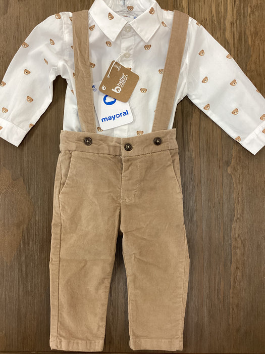 Bear Button Up Shirt & Suspender Set