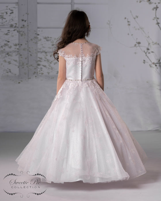Emma Rose Communion Gown with Floral Appliqués on Tulle