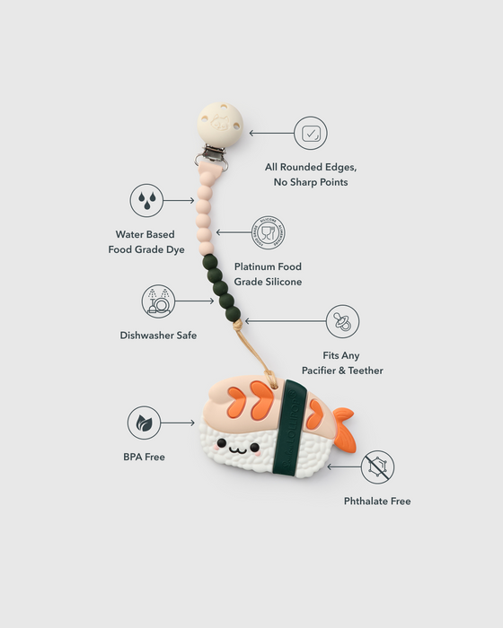 Pacifier Clip Teether Set - Ebi Sushi