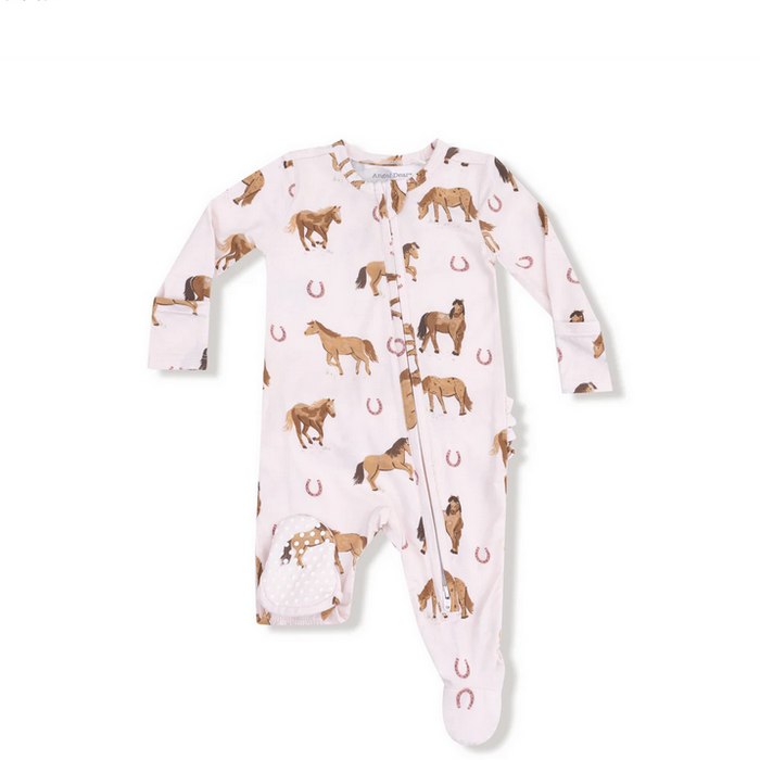 Pink Ponies Ruffle Zipper Footie