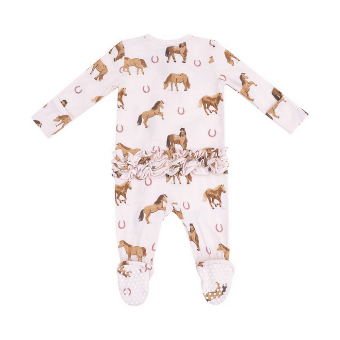 Pink Ponies Ruffle Zipper Footie