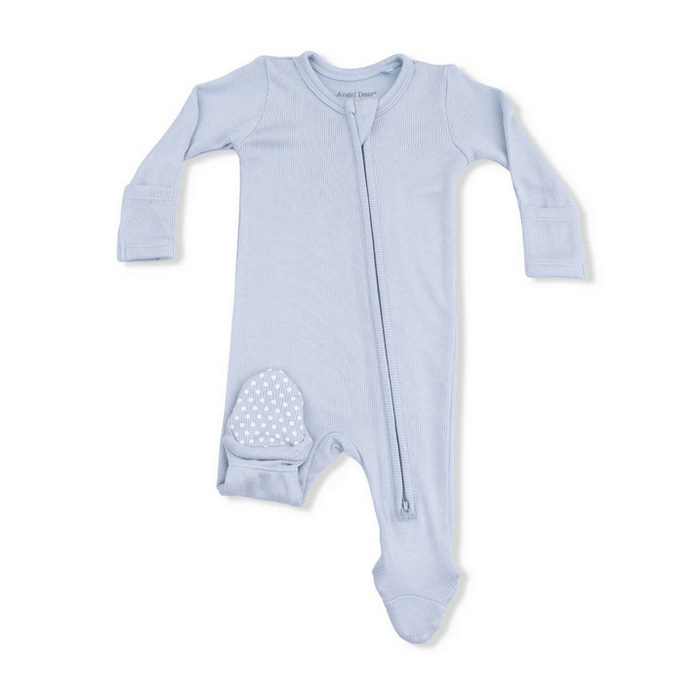 Niagra Mist Blue Rib 2 Way Zipper Footie