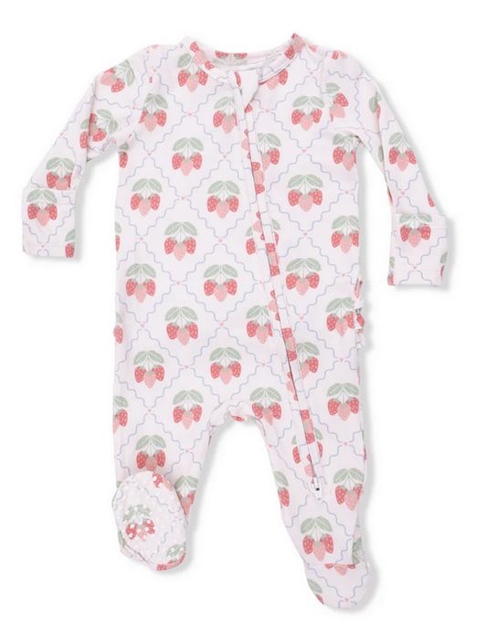 Sweet Strawberries Ruffle 2 Way Zipper Footie