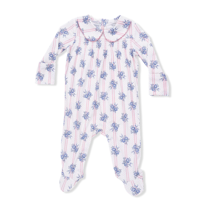 Stripe Dot Roses Smocked Peter Pan Footie