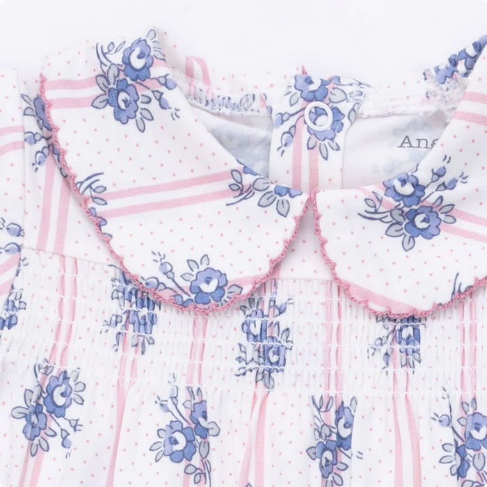 Stripe Dot Roses Smocked Peter Pan Footie