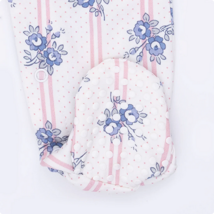 Stripe Dot Roses Smocked Peter Pan Footie