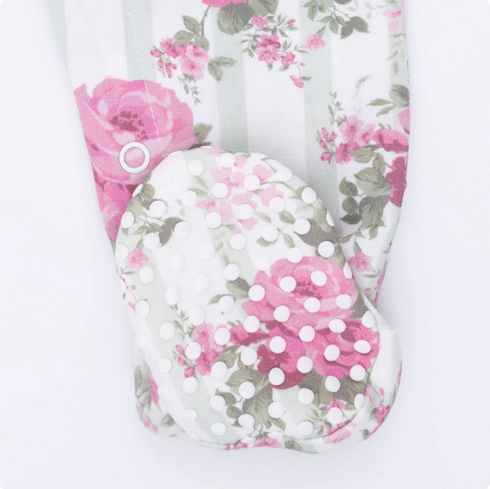Cabbage Rose Stripe Smocked Peter Pan Snap Footie