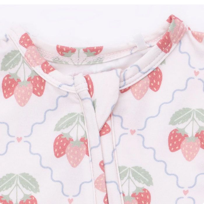 Sweet Strawberries Ruffle 2 Way Zipper Footie