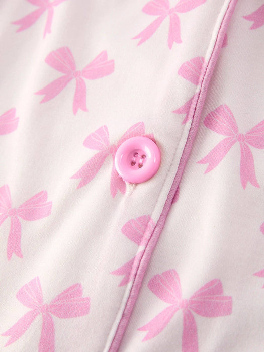 Rylee Faith Designs - Mommy & Me Pink Bow Print Ruffle Pajama Set: S / MOM