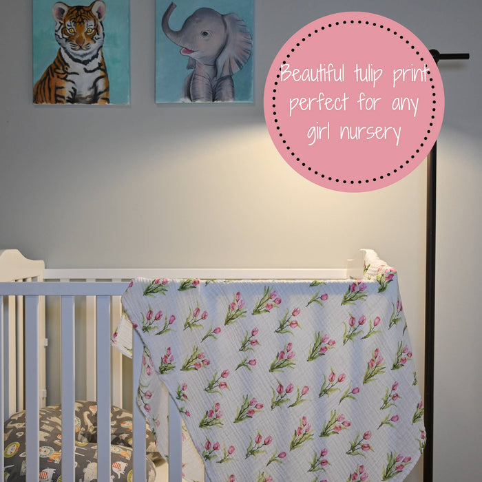 LollyBanks - Tulip Garden Baby Muslin Swaddle Blanket