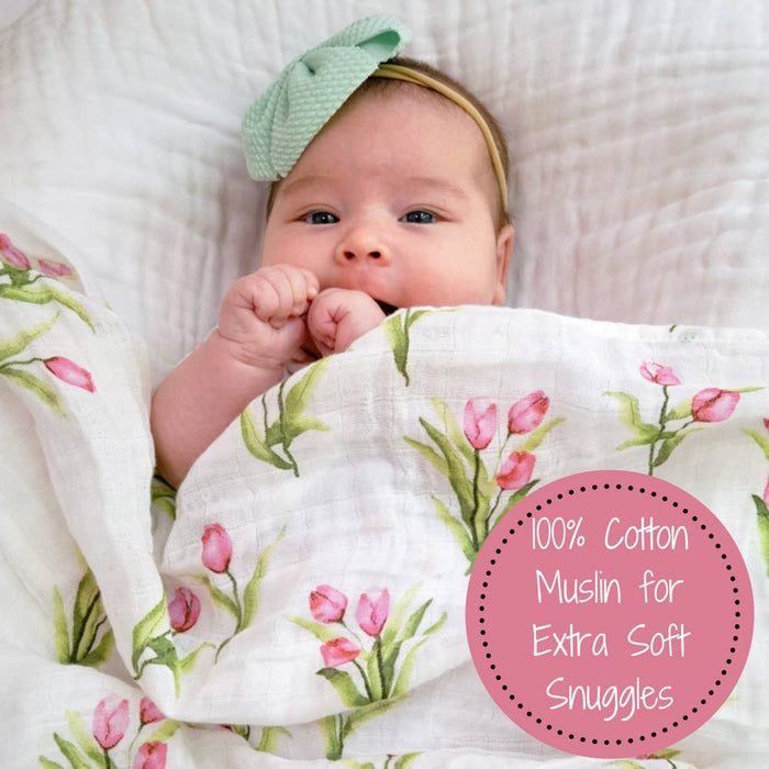 LollyBanks - Tulip Garden Baby Muslin Swaddle Blanket