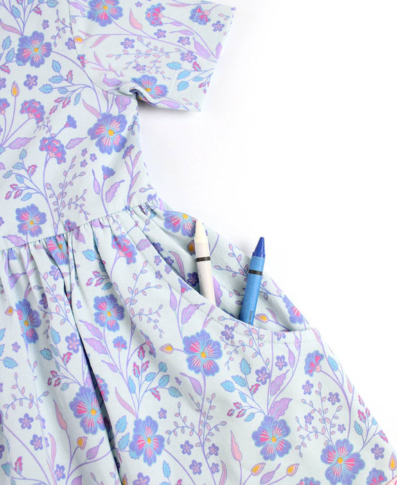 Rufflebutts Fairytale Garden Knit Short Sleeve Twirl Dress: 3-6m / Blue