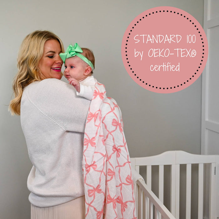 LollyBanks - Beautiful Bows Baby Muslin Swaddle Blanket
