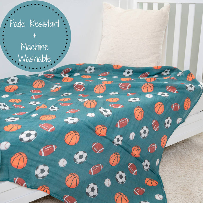 LollyBanks - Little Athlete Sporty Theme Baby Muslin Swaddle Blanket
