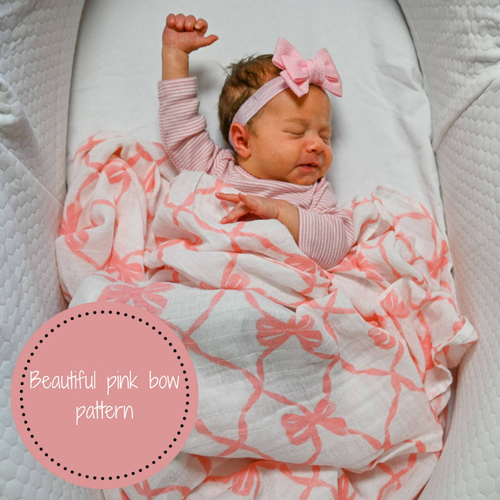 LollyBanks - Beautiful Bows Baby Muslin Swaddle Blanket