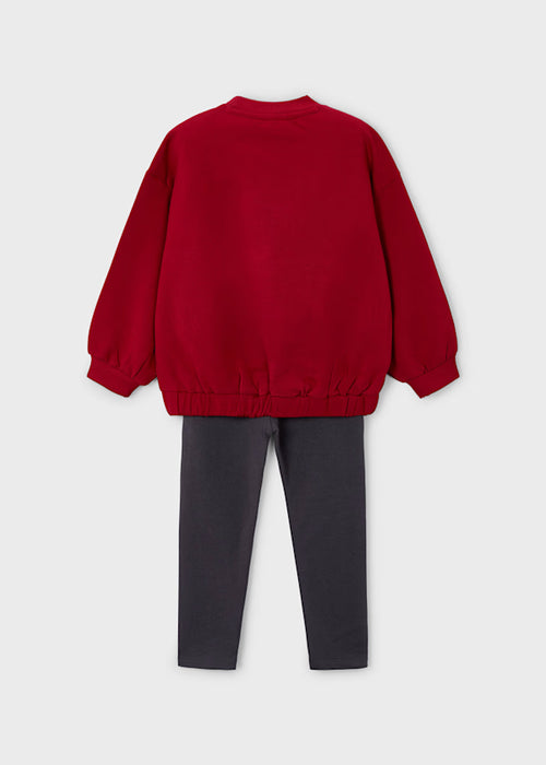 Red Sweater with Sequin Bow and Leggings Set