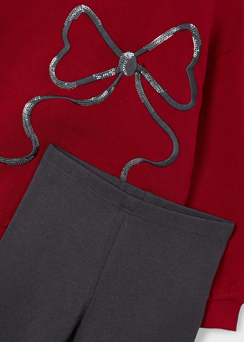 Red Sweater with Sequin Bow and Leggings Set