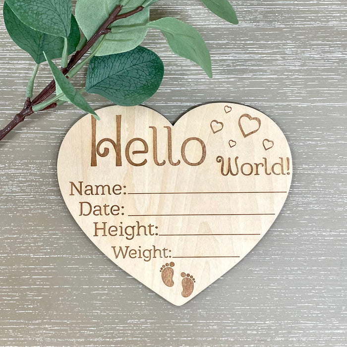 Mini Heart-Shaped Engraved Wood Slice Keepsake Birth Announcement