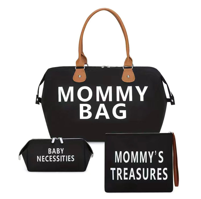 Mommy Bag- Black - 3pcs/set Large Capacity, Waterproof Fabric, Bottle Insulation Pockets
