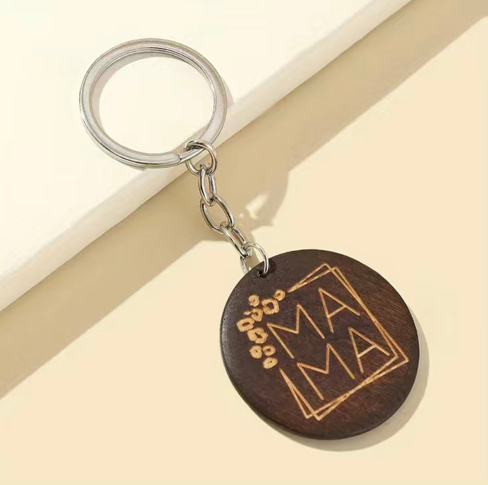 Wood Engraved MaMa Keychain