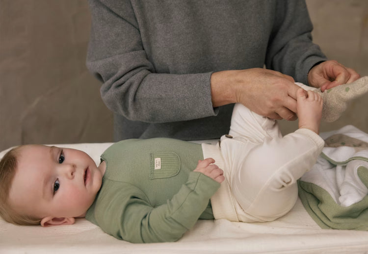 Newborn Green Onesie With Tan Pants Set