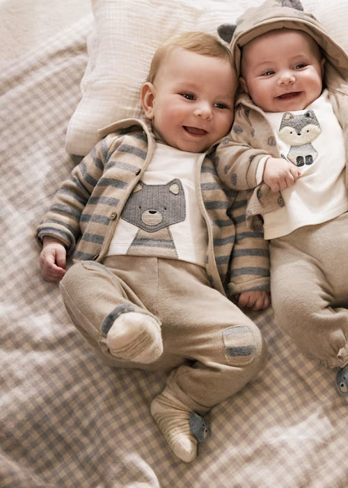 Gray and Tan Striped 3-Piece Tracksuit