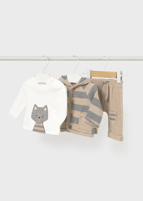 Gray and Tan Striped 3-Piece Tracksuit