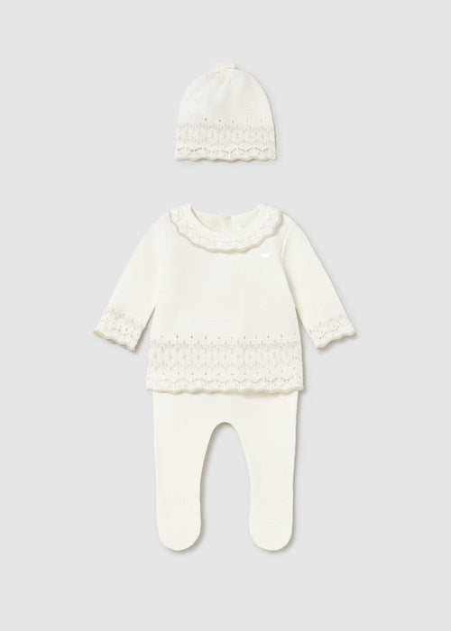Newborn Girl Knit 3-Piece Gift Set with Lace