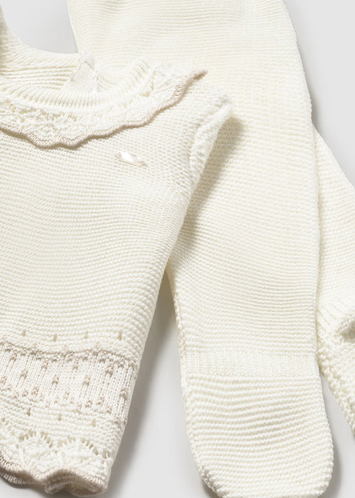 Newborn Girl Knit 3-Piece Gift Set with Lace