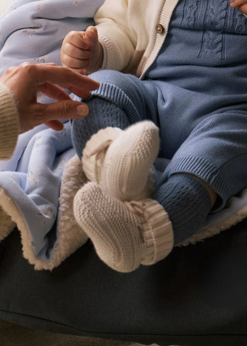 White & Tan Knit Booties