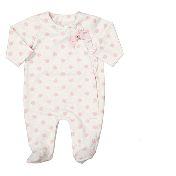 Mayoral Baby Pink Polka Dot Snap Button Footie Romper
