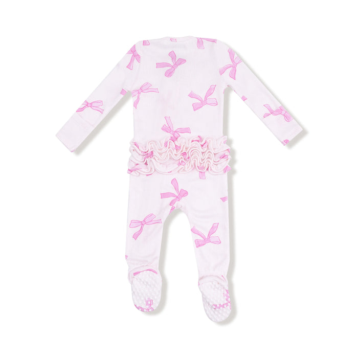 Pretty in Pink Bows Ruffle Zipper Footie