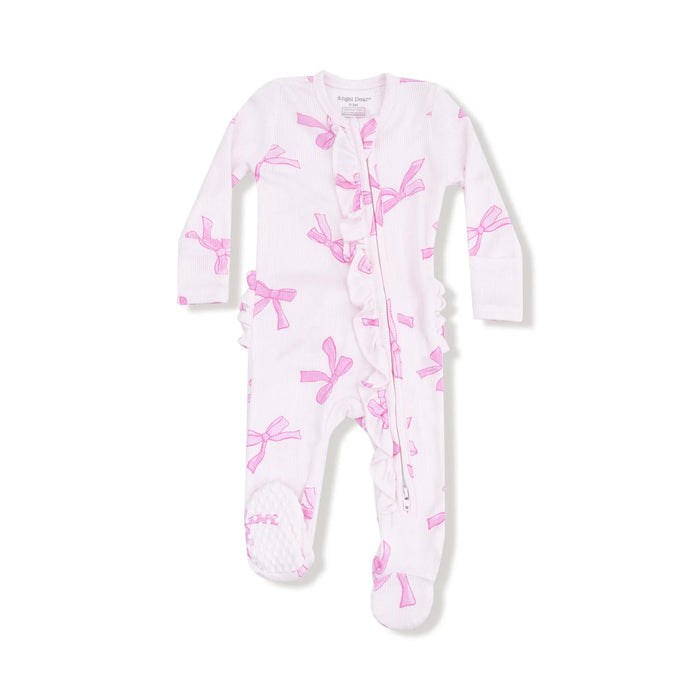 Pretty in Pink Bows Ruffle Zipper Footie