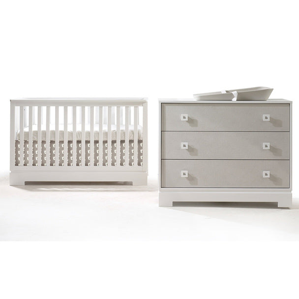Tulip Olson White/Mosaic Convertible Crib & 3 Drawer XL Dresser Set