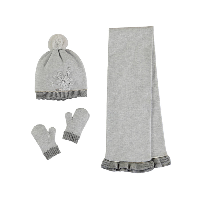 Winter Floral Gray Beanie, Scarf & Mitts Giftset