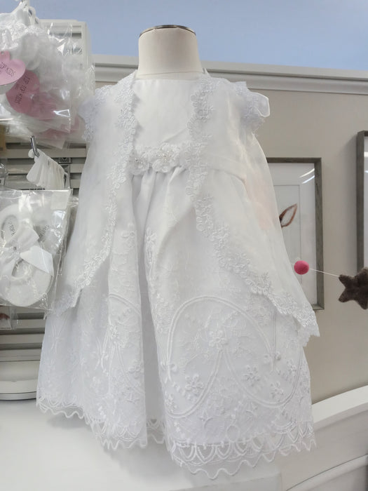 Baptism Dress with Lace Vest Overlay