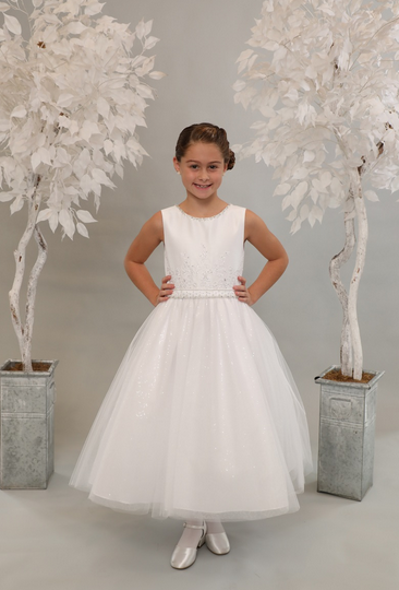 Gorgeous First Holy Communion gown with belted waist and beautiful bow