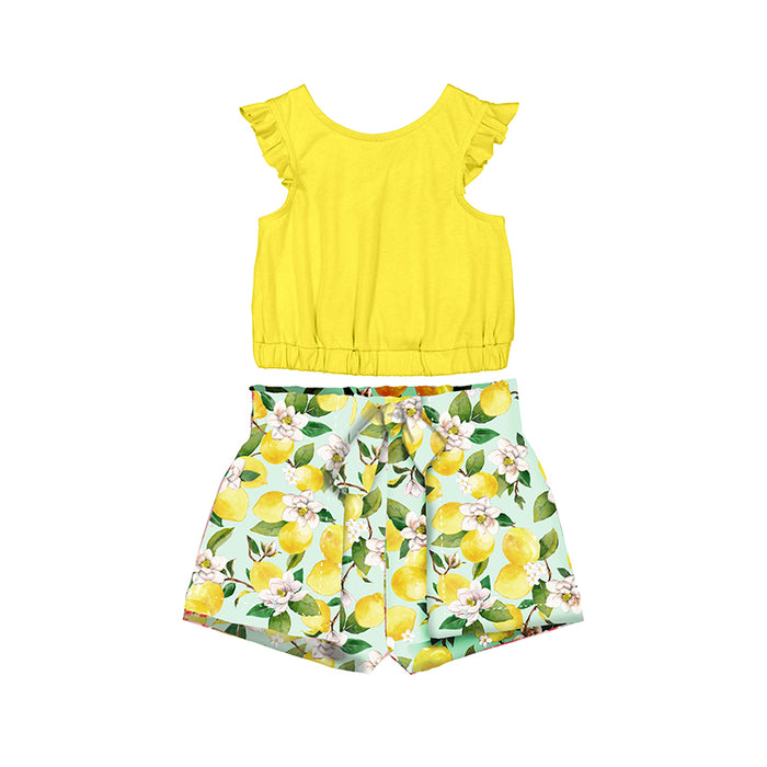 Summer Lemon Printed Shorts & Yellow Ruffled Top Set