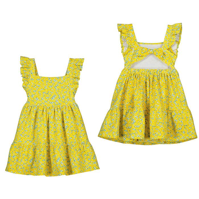 Yellow Floral Print Ruffle Dress