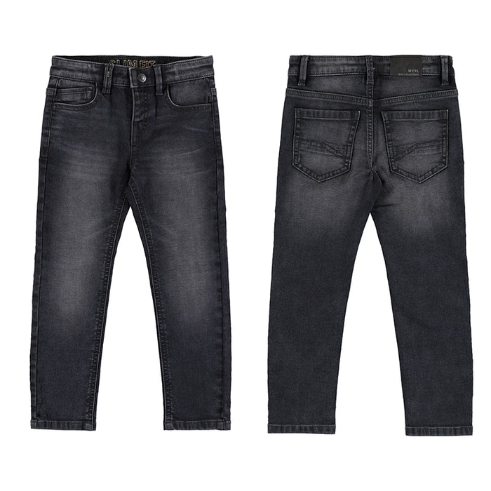 Slim-Fit Super-Soft Jeans w/ Adjustable Waist- Distressed Black