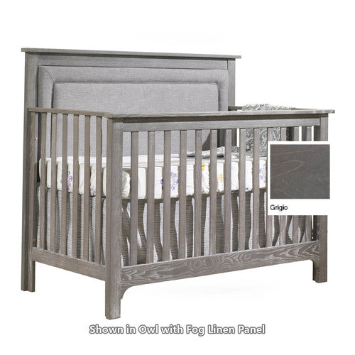 Nest Emerson Convertible Crib in Grigio w/ Upholstered Panel in Fog