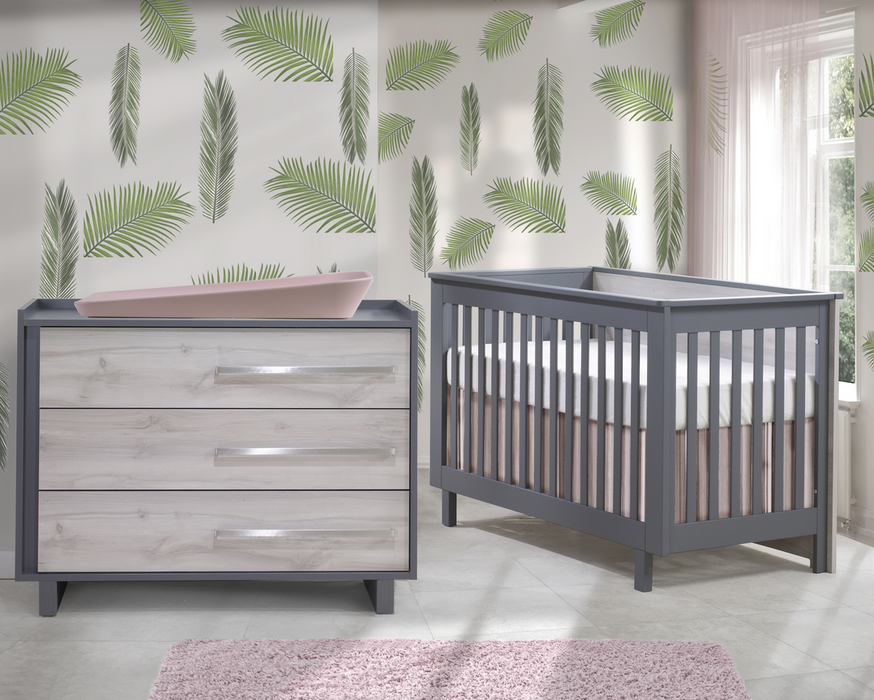 Tulip Urban Convertible Crib & Dresser Set- Charcoal/ Washed Walnut