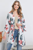 Tropical Print Open Front Kimono- White