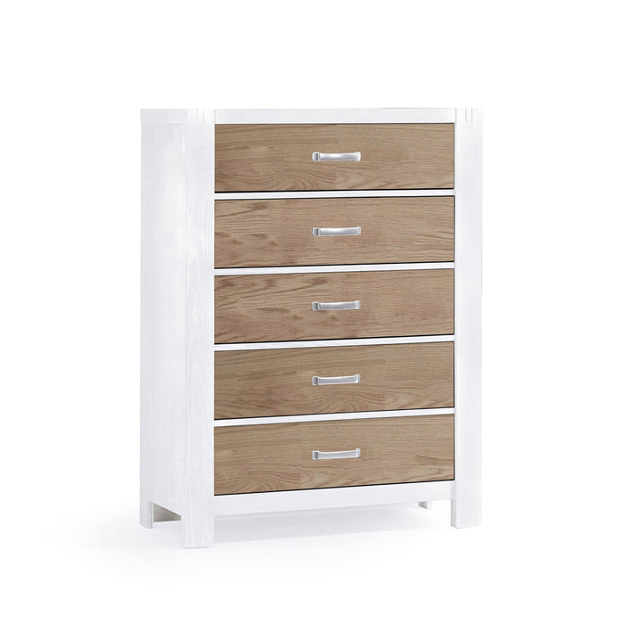 Natart Rustico Moderno 5 Drawer Dresser- White/ Natural Oak