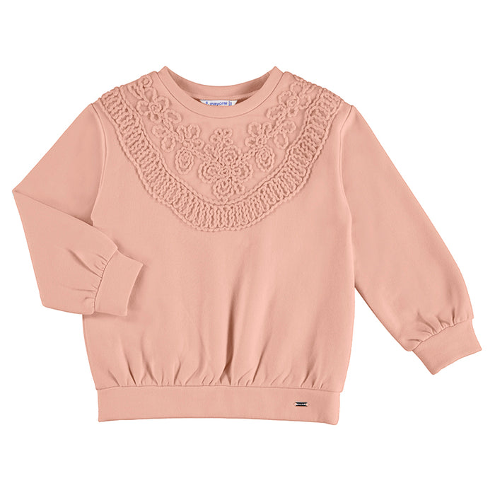 Dusty Rose Crochet Style Embroidered Sweater