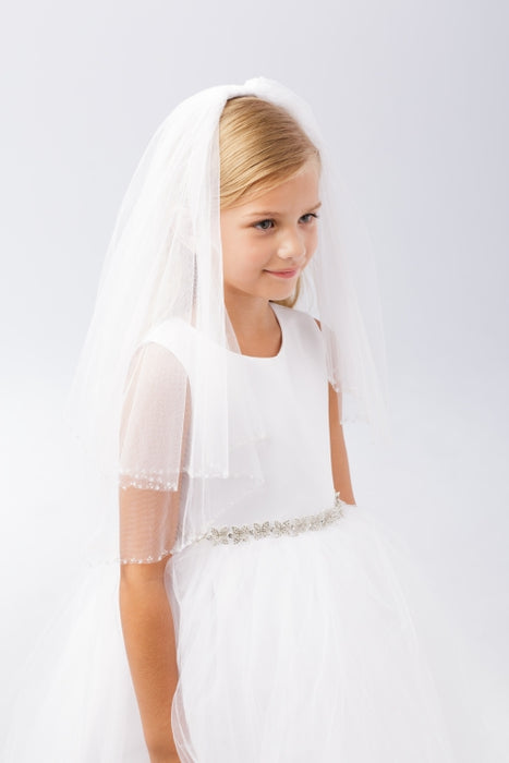 Perla First Communion Veil with Comb & Beaded Trim