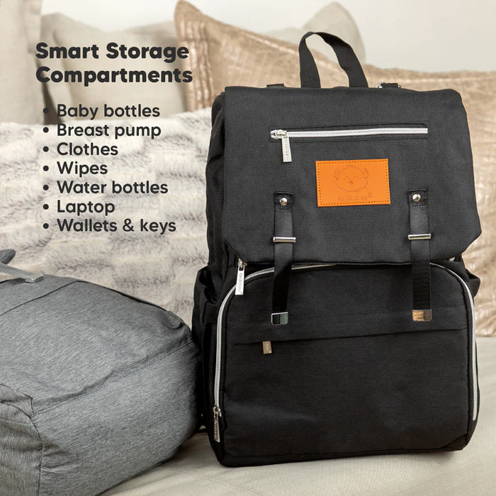 KeaBabies Diaper Bag Backpack Large (Trendy Black)